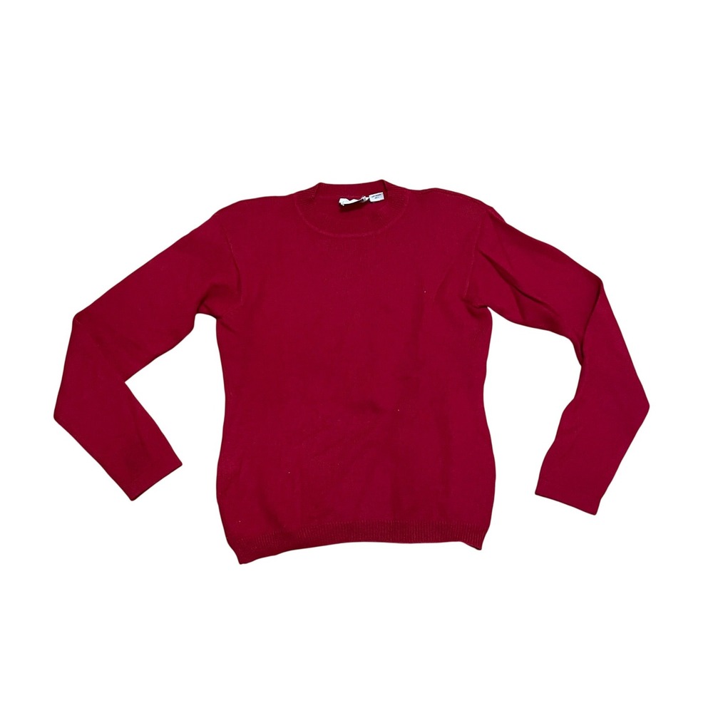 VTG Anne Klein II Bergdorf Goodman Lg Red Wool Crew Neck Sweater Shoulder Pads